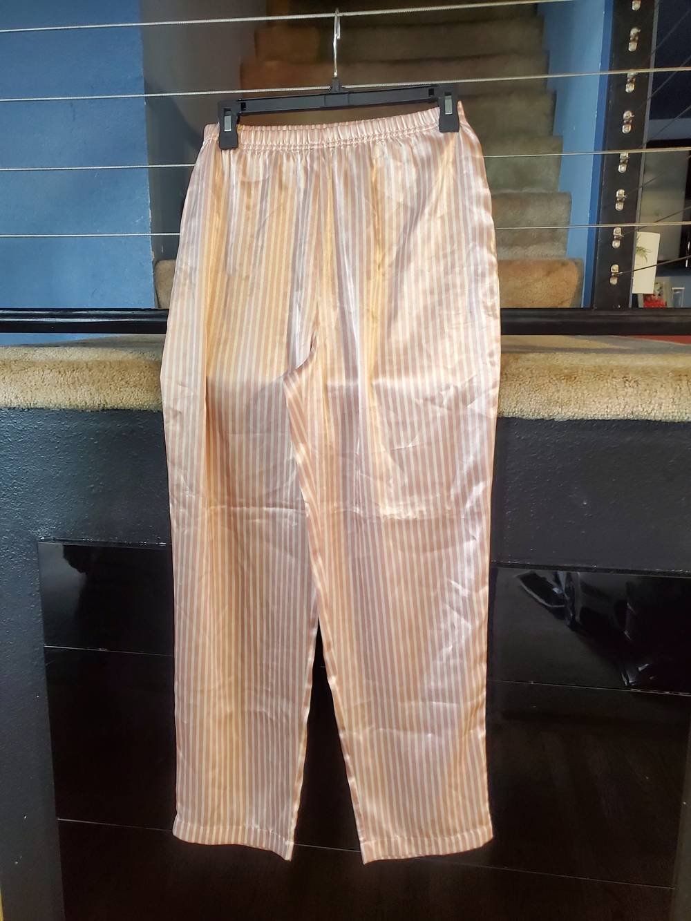Victoria's Secret Peach and Ivory Satin Striped Pajama Pants